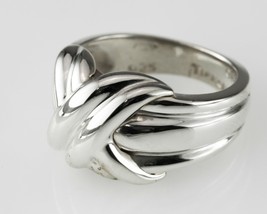 Tiffany &amp; Co. Sterling Silver Crossover Kiss Ring 1990 Size 5 - £189.36 GBP