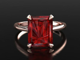 14k Rose Gold 4.05 ct Natural Emerald Cut Ruby Gemstone Thin Band Wedding Ring - £954.15 GBP