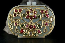 Old Mughal Nephrite Jade Natural Ruby Diamond Emerald 22K Gold Antique Pendant - £3,417.24 GBP