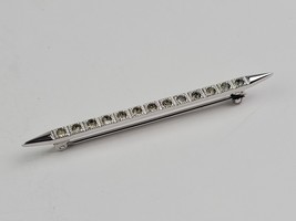 Sterling Silver &amp; real diamond pointed bar pin / broach / tie pin 2.25&quot; ... - £25.25 GBP