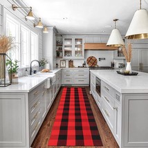 Buffalo Plaid Check Rug Runner 2&#39; x 8&#39; Plaid Farmhouse Runner Rug Red Checkered - £46.89 GBP