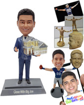 Personalized Bobblehead Realor salesman showing a home model prop - Care... - £71.35 GBP