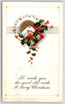 Postcard A Merry Christmas Holly Leaves with Red Berries RPO Postmark - £5.49 GBP