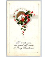 Postcard A Merry Christmas Holly Leaves with Red Berries RPO Postmark - £5.46 GBP