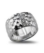 925 Solid Sterling Silver 12mm Hammered Unisex Ring Band with Lab-grown ... - $199.99