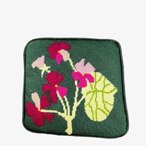 Vintage Kitchen Hot Pad Finished Cross Stitch Corduroy Back Green Floral... - €19,18 EUR