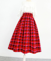 Winter Red Plaid Midi Pleated Skirt Women Custom Plus Size Holiday Skirt image 3