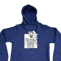 Skeleton Smiling Drinking Coffee Hoodie Blue Ring Spun SMALL Sweatshirt - $29.65