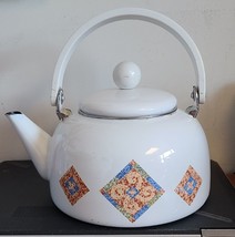 Corning Lincoware Enamel, Diamond Mosaic pattern, 2 - qt Tea Pot With Handle - £14.08 GBP