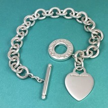 Medium 8" Tiffany & Co Sterling Silver Blank Heart Tag Toggle Charm Bracelet - $379.00