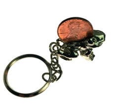 Vintage Frog with Penny Silver tone Metal Keychain Key Chain - $9.65