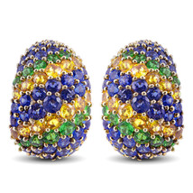 Jean Vitau 18K Yellow Gold 21ct TW Multi-Color Sapphires and Tsavorites Earrings - £3,593.10 GBP