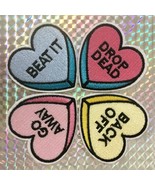 SET OF 4 RUDE HEART IRON ON PATCH 2&quot; Valentine Candy Back off Go Away Ap... - $111.80 MXN