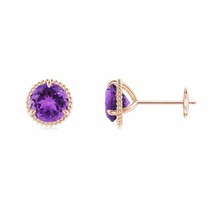 Natural Amethyst Solitaire Stud Earrings in 14K Gold (AAA, 6MM) - £290.63 GBP