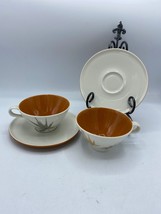 Vintage 2 Flat Cup &amp; Saucer Set Harvest Time by IROQUOIS Ben Sailed Orange Gray - £10.89 GBP