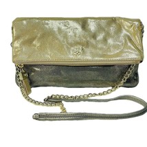 ANN TAYLOR Purse Gold and Pewter Metallic Leather Envelope Chain Strap Crossbody - £35.96 GBP