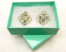 Rhinestone Clip-On Earrings, Diamond Shape, 12 Clear Gemstones, Vintage,... - £7.72 GBP