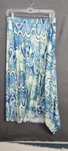 Chico&#39;s Womens Molly Ikat Midi Skirt Blue Green Asymmetric Stretch Pull On Sz M - £18.34 GBP