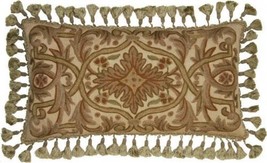 Hand-Embroidered Throw Pillow 16x24 Brown,Beige,Tan Canvas, Flower Collage - £265.22 GBP