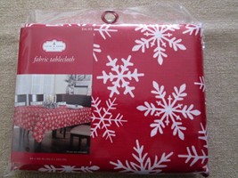 NWT Christmas Fabric Tablecloth by Trim-A-Home 60 X 102 Red/White Snowfl... - £10.12 GBP