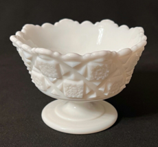 Vintage Westmoreland Round Milk Glass Footed Candy Dish Old Quilt Pattern - £11.78 GBP