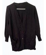 Woman&#39;s Cotton Cardigan, 6 Buttons, Deep V Neckline, Mid Hip Length, Bla... - £19.95 GBP