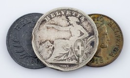 1861-1944 Switzerland Coin Lot (3pcs) 2 Rappen to 1 Franc (F-Unc) - £40.94 GBP
