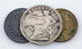 1861-1944 Switzerland Coin Lot (3pcs) 2 Rappen to 1 Franc (F-Unc) - $71.29 CAD