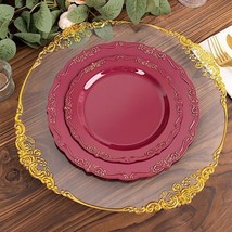 Burgundy 10 Round 8&quot;&quot; Plastic Salad Plates Embossed Scalloped Rim Party Events - £7.86 GBP