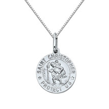 Genuine 14k White Gold 0.70&quot; Saint Christopher Round Medallion Necklace 16&quot;-24&quot; - £325.21 GBP+