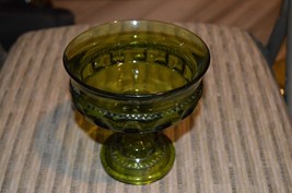 Vintage Green Depression Coin Glass Pedestal Compote/Candy Dish 5-1/2&quot; Tall - £11.79 GBP