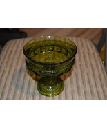 Vintage Green Depression Coin Glass Pedestal Compote/Candy Dish 5-1/2&quot; Tall - $15.00