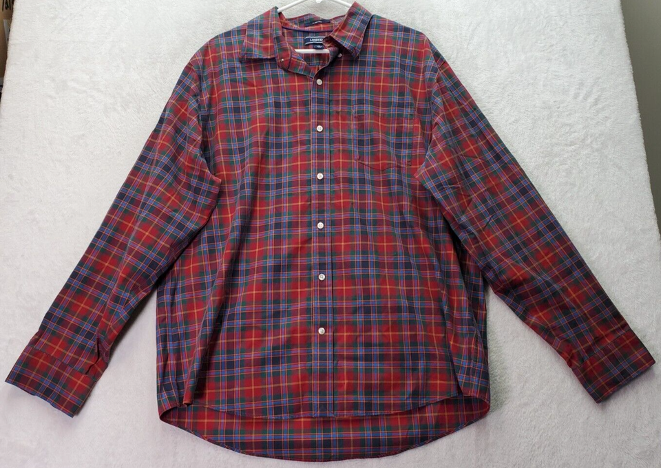 Primary image for Lands' End Dress Shirt Men XL Red Multi Plaid Cotton Traditional Fit Button Down