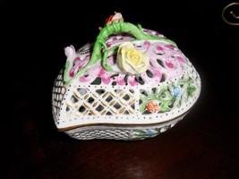 Herend Hungary heart shaped jewelry box richly decorated ORIGINAL - £186.19 GBP