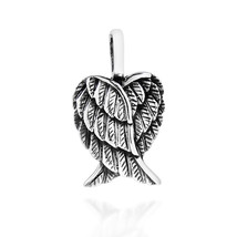 Delightful Petite Heart-Shaped Angel Wings Sterling Silver Pendant - £16.16 GBP