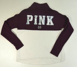 Pink Victoria&#39;s Secret Pullover Sweatshirt 1/4 Zip Purple White Sequined... - £27.40 GBP