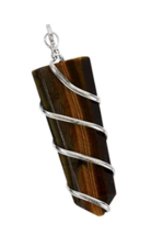  FLAT REAL TIGER&#39;S EYE CRYSTAL STONE WIRE  PENDANTS ON 24 in SILVER LINK... - £8.31 GBP