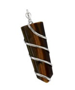  FLAT REAL TIGER&#39;S EYE CRYSTAL STONE WIRE  PENDANTS ON 24 in SILVER LINK... - £7.81 GBP