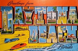 Greetings From Datona Beach Florida Large Letter Linen Postcard Space Ag... - $8.27