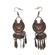 Bohemian Vintage-Style Copper Dangle Earrings With Coin &amp; Geometric Charms - $14.55