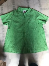 Quacker Factory Button Down Blouse 1X Green Crinkle fabric Sequins - £20.87 GBP