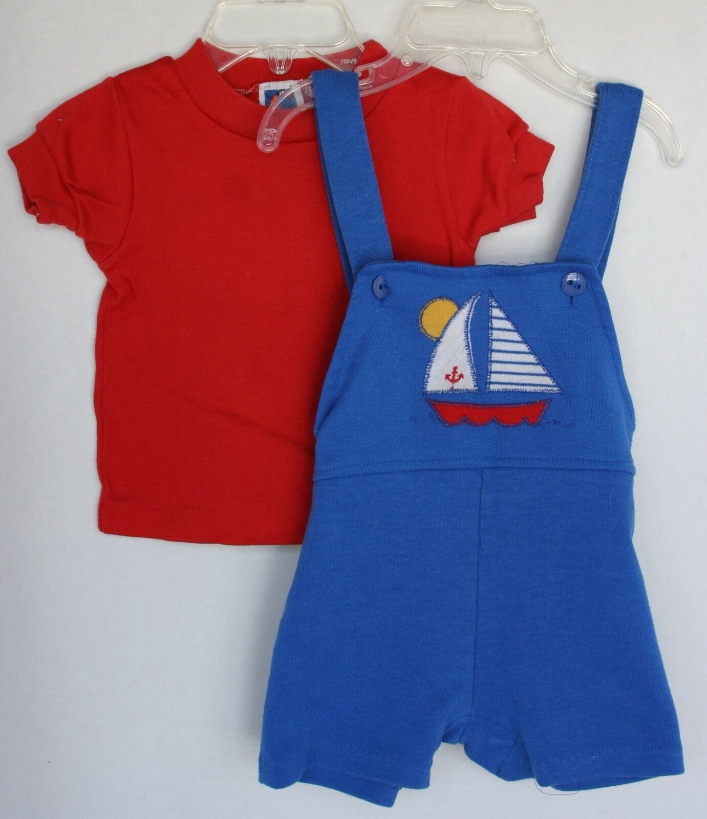 VINTAGE 1970’s Red Carter’s Top with Blue Jumper Health-tex  Sailboat Boys Infan - $11.87