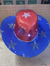 USA RED, WHITE, AND BLUE, COWBOY SEQUIN, LIGHTED HAT - £15.16 GBP