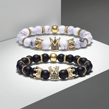 Imperial Crown Bead Bracelets in Lava or Howlite with Gold Accents and R... - $7.99