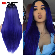 D. Blue Long Straight Synthetic Wig Ombre Hair For Women Middle Part Hai... - £39.11 GBP