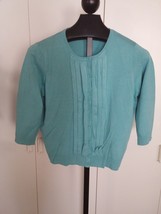 APPLESEED&#39;S LADIES 3/4-SLEEVE BLUE CARDIGAN SWEATER-PL-RAYON/NYLON-PLEAT... - $4.99