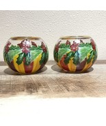 Set Of 2 MacKenzie Childs Glass Votive Bowl Vases Holly &amp; Berry Christma... - £39.21 GBP