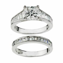 3.25 KT Finto Baguette D/VVS1 2-Pc Set Anello IN 14K Placcato Oro Bianco - £144.50 GBP