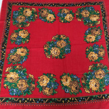 Challis by berkshire vintage scarf square frayed edge red with floral pa... - $26.92 CAD