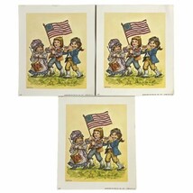 Vintage MCM Art Print Lot of 2 Children Kids Patriotic Bicentennial Flag... - $4.75